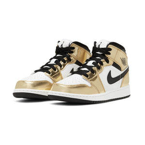 Air Jordan 1 Mid SE 'Metallic Gold Black White' Big Kids' Shoes