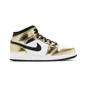 Air Jordan 1 Mid SE 'Metallic Gold Black White' Big Kids' Shoes