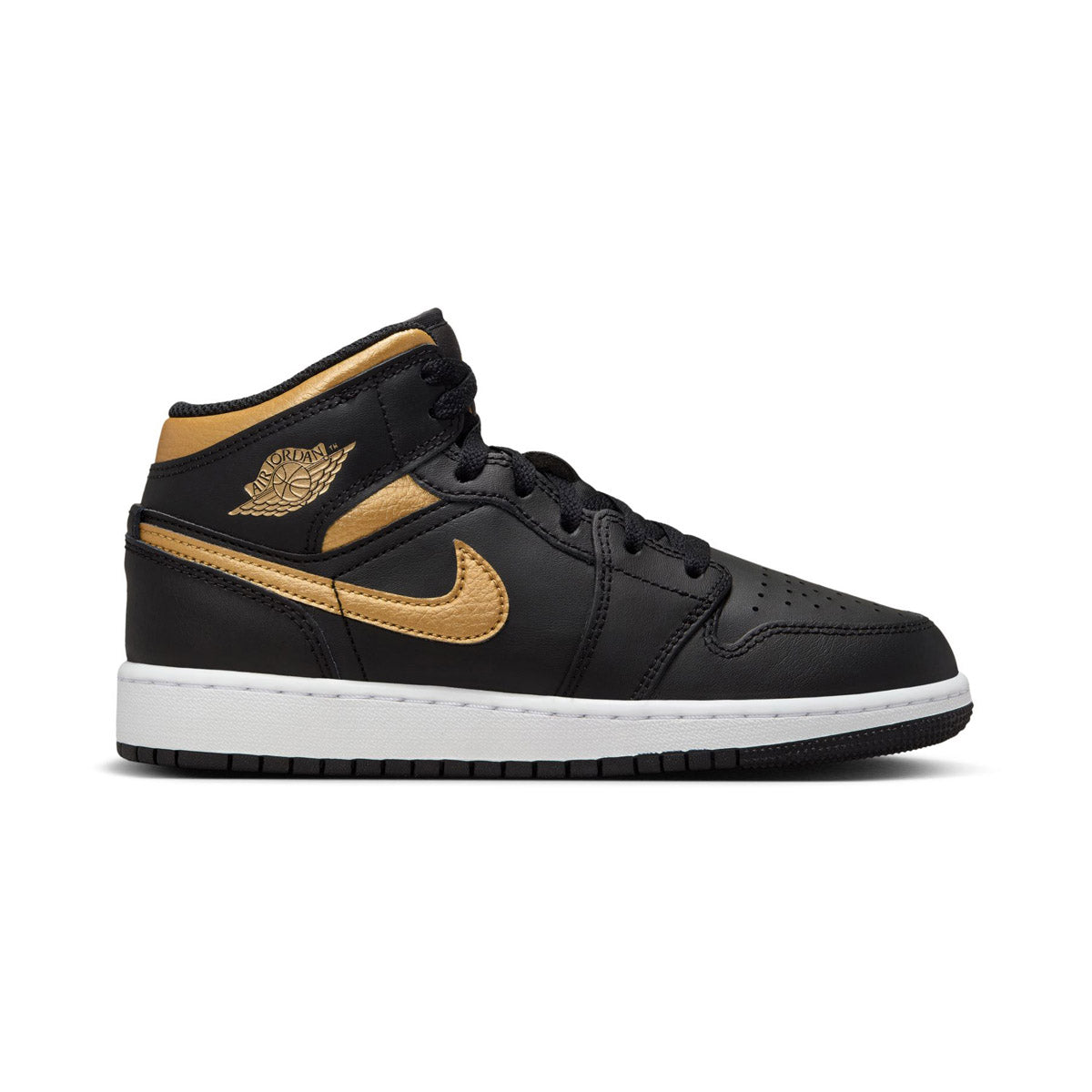 Air Jordan 1 Mid 'Black Metallic Gold' Big Kids' Shoes -