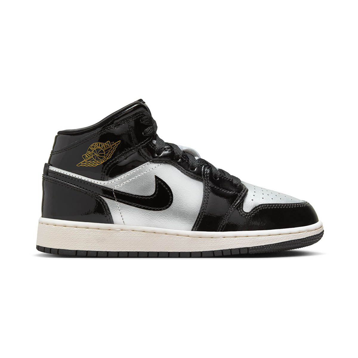 Air Jordan 1 Mid SE 'Black Metallic Silver Metallic Gold' Big Kids' Shoes -
