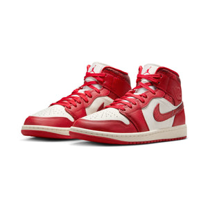 Air Jordan 1 Mid SE 'Red Cracked Leather' Women's Shoes