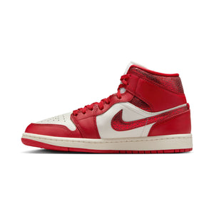 Air Jordan 1 Mid SE 'Red Cracked Leather' Women's Shoes