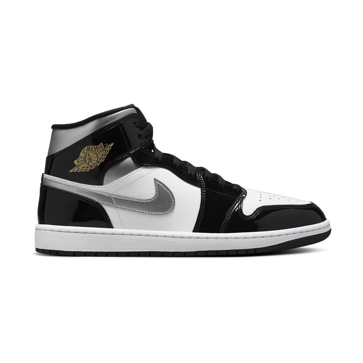 Air Jordan 1 Mid SE 'Patent Black White Metallic Silver' Men's Shoes -