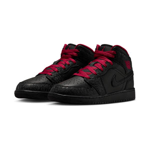 Air Jordan 1 Mid SE 'Black Tough Red' Big Kids' Shoes