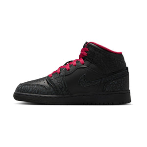 Air Jordan 1 Mid SE 'Black Tough Red' Big Kids' Shoes