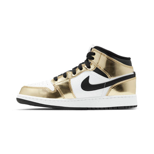 Air Jordan 1 Mid SE 'Metallic Gold Black White' Big Kids' Shoes