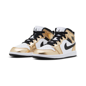 Jordan 1 Mid SE 'Metallic Gold Black White' Little Kids' Shoes