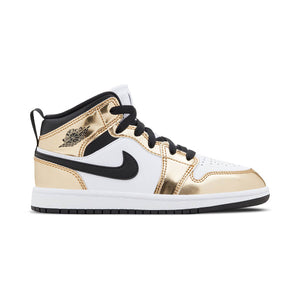 Jordan 1 Mid SE 'Metallic Gold Black White' Little Kids' Shoes