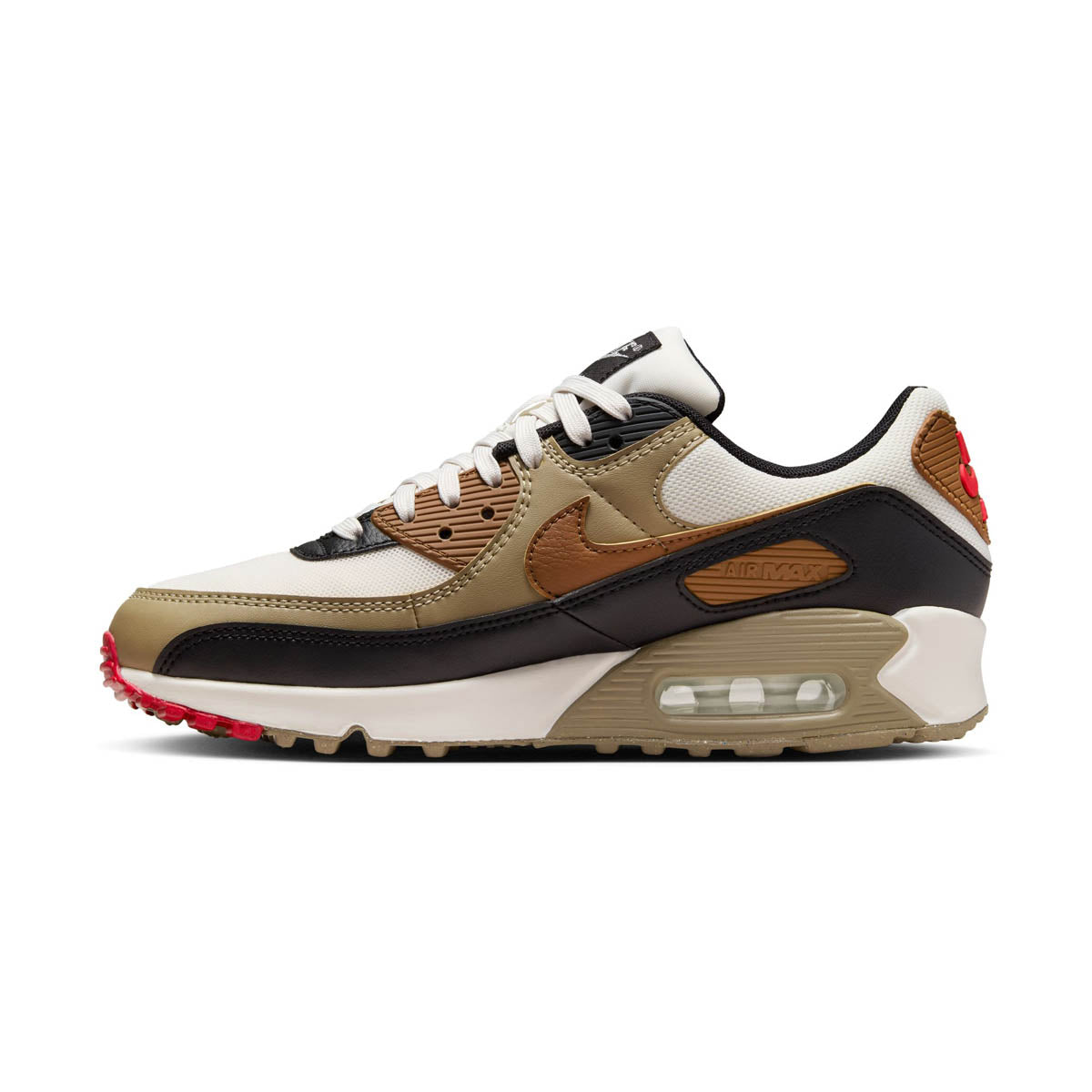 Nike Air Max 90 &#39;Phantom Black Fire Red Light British Tan&#39; Women&#39;s Shoes