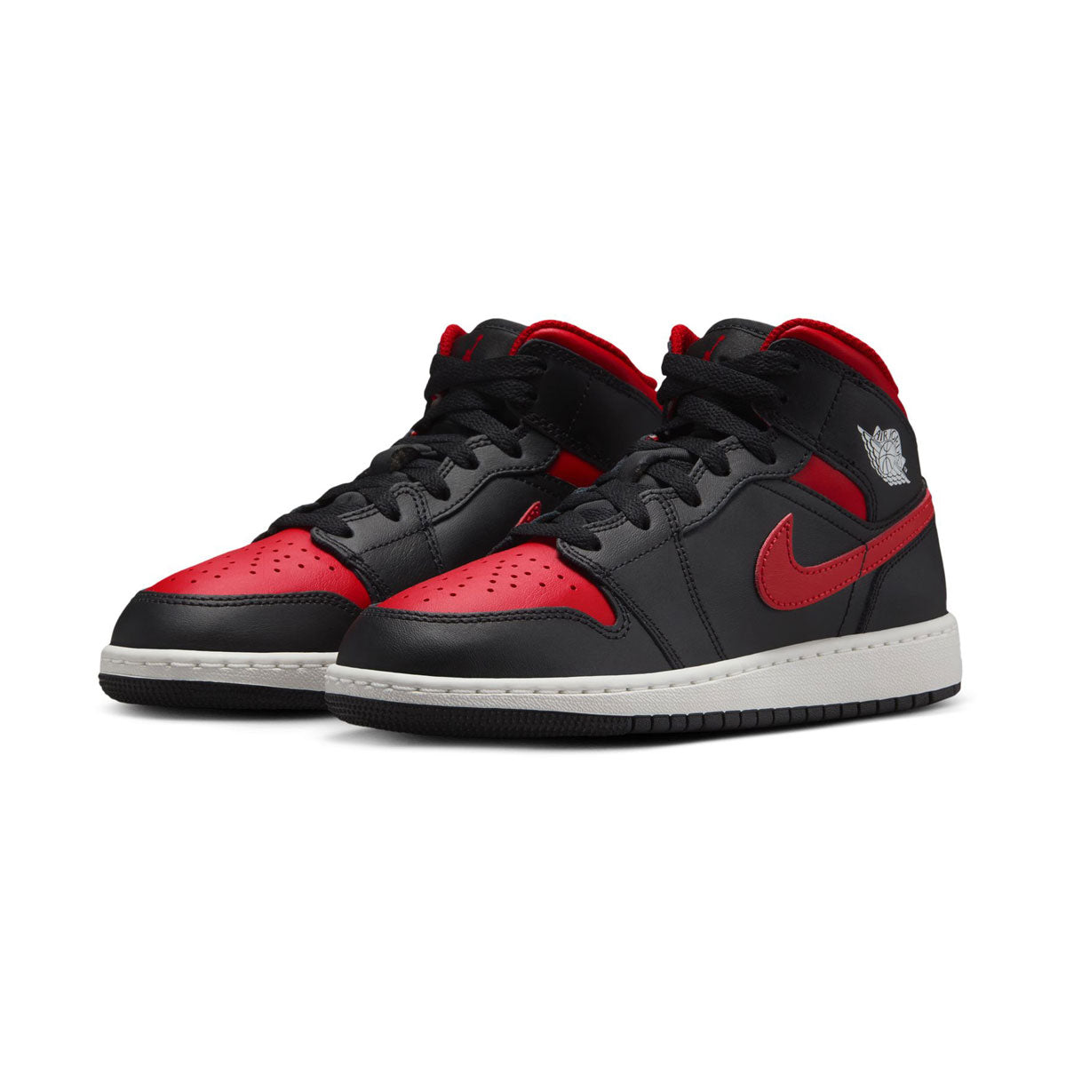 Air Jordan 1 Mid &#39;Black Summit White Varsity Red&#39; Big Kids&#39; Shoes