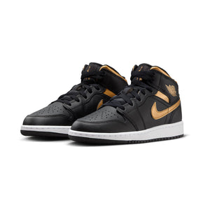 Air Jordan 1 Mid 'Black Metallic Gold' Big Kids' Shoes