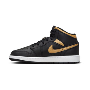 Air Jordan 1 Mid 'Black Metallic Gold' Big Kids' Shoes