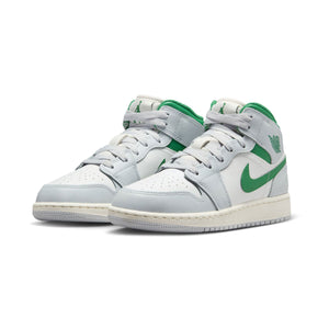 Air Jordan 1 Mid 'White Pure Platinum Pine Green' Big Kids' Shoes