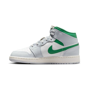 Air Jordan 1 Mid 'White Pure Platinum Pine Green' Big Kids' Shoes