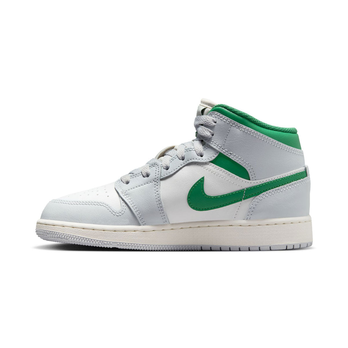 Air Jordan 1 Mid &#39;White Pure Platinum Pine Green&#39; Big Kids&#39; Shoes