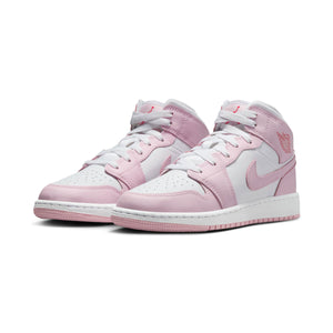 Air Jordan 1 Mid 'Pink Foam Fire Red' Big Kids' Shoes