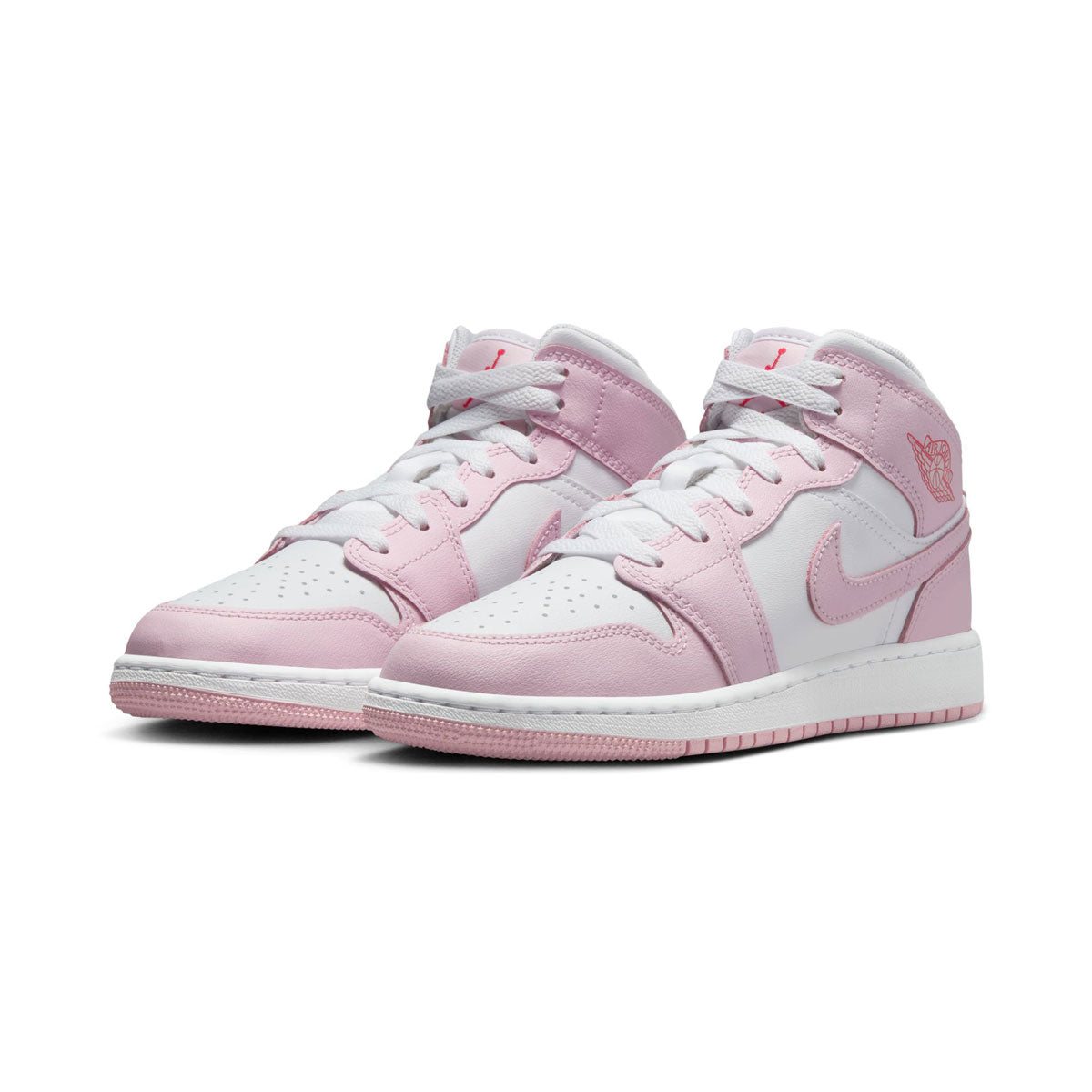 Air Jordan 1 Mid &#39;Pink Foam Fire Red&#39; Big Kids&#39; Shoes