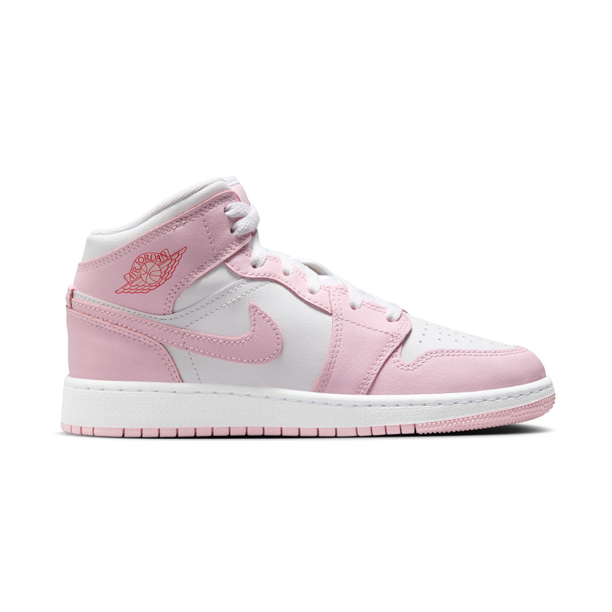 Air Jordan 1 Mid &#39;Pink Foam Fire Red&#39; Big Kids&#39; Shoes
