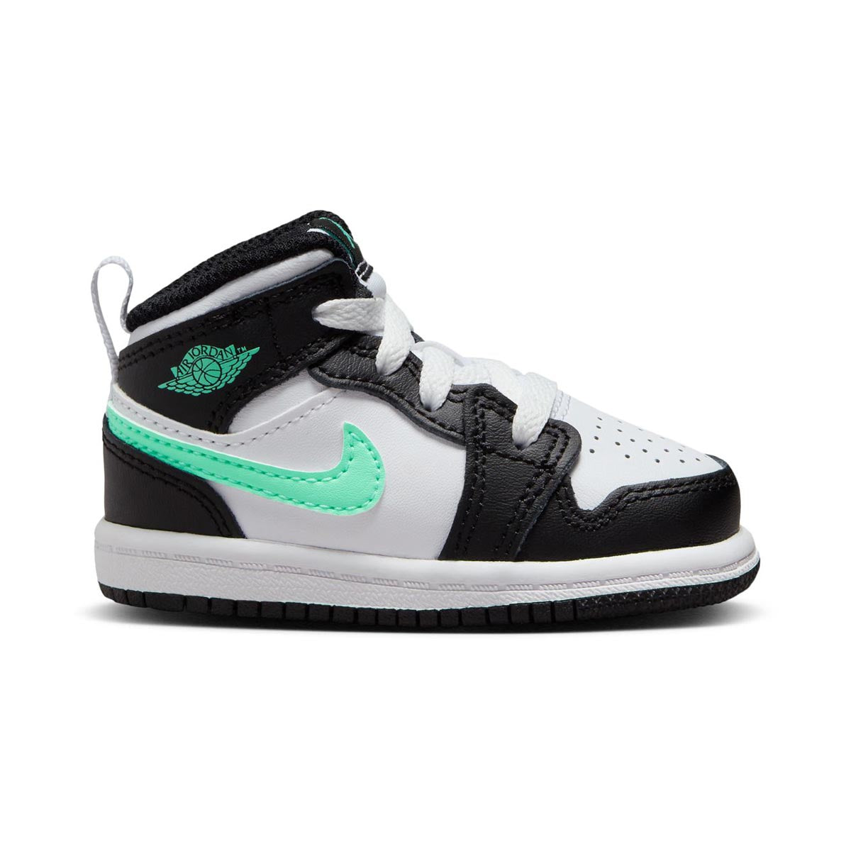 Jordan 1 Mid Toddler Boys White Green Glow Black Shoes Size 7