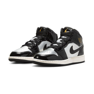 Air Jordan 1 Mid SE 'Black Metallic Silver Metallic Gold' Big Kids' Shoes