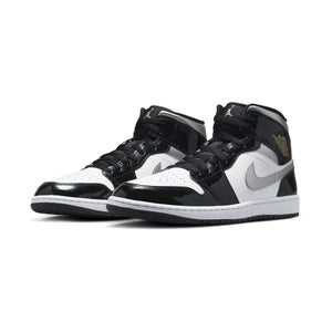 Air Jordan 1 Mid SE 'Patent Black White Metallic Silver' Men's Shoes