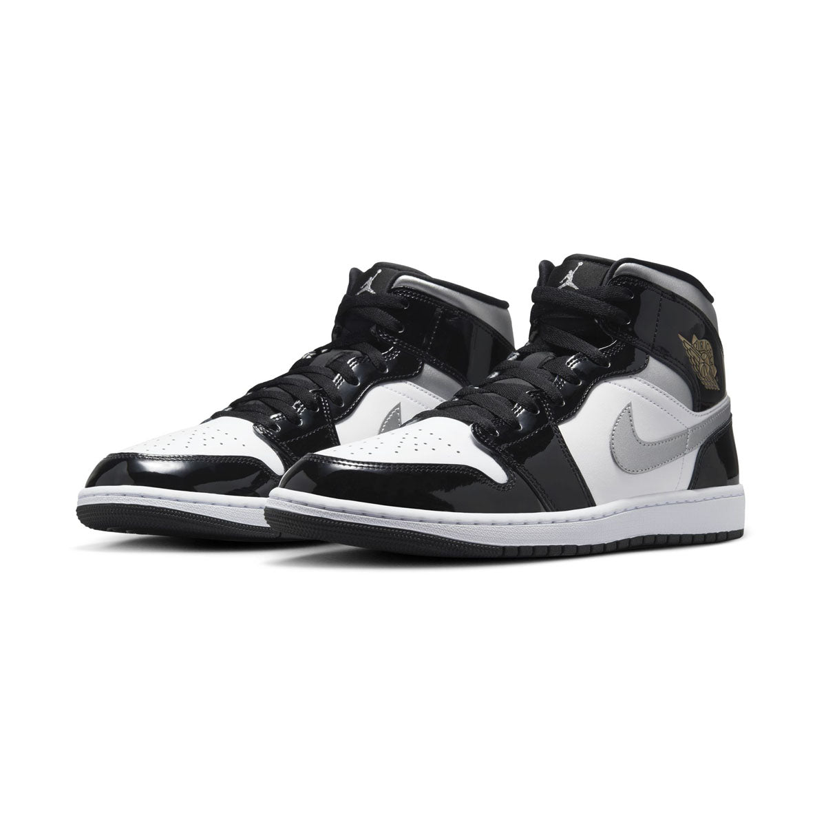 Air Jordan 1 Mid SE &#39;Patent Black White Metallic Silver&#39; Men&#39;s Shoes