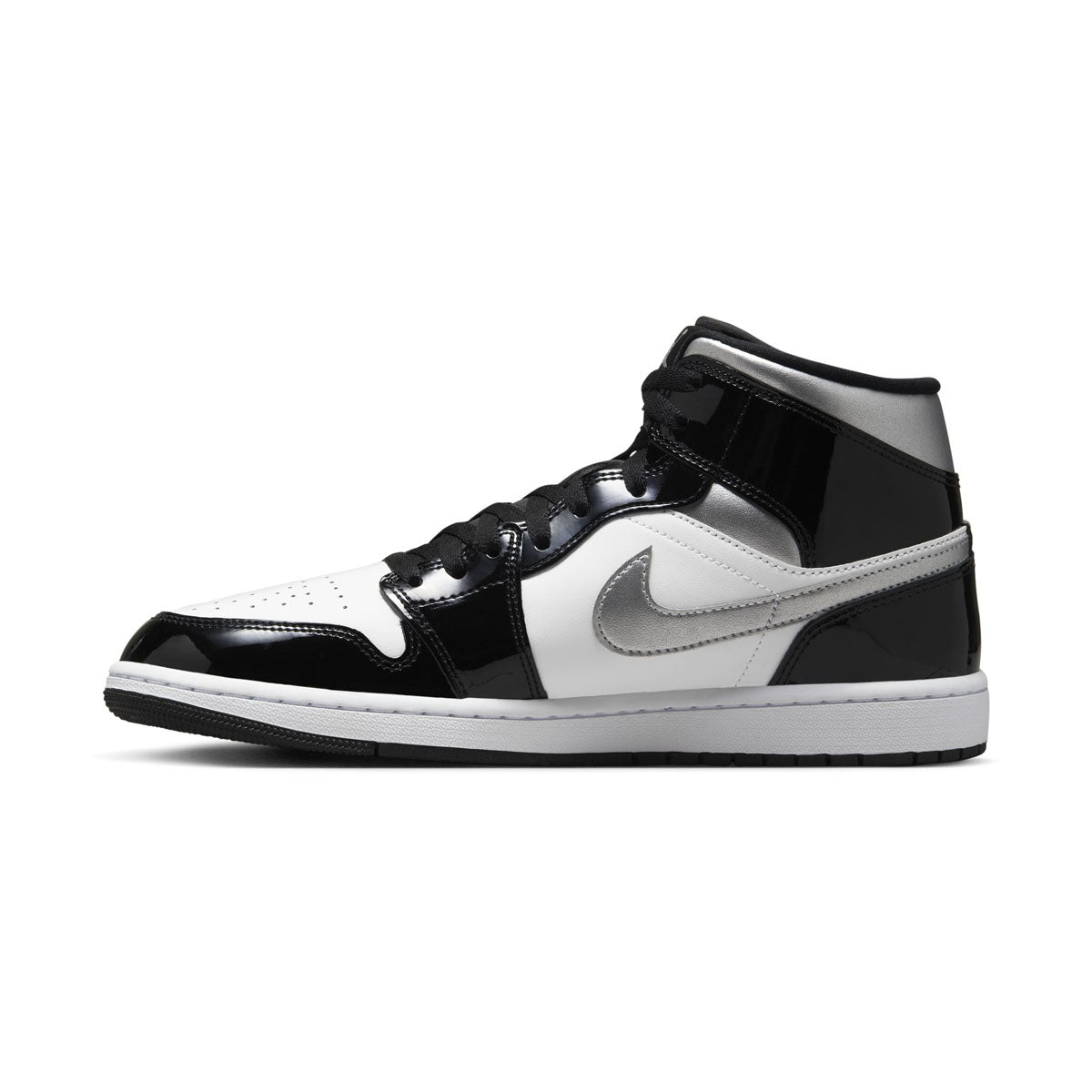 Air Jordan 1 Mid SE &#39;Patent Black White Metallic Silver&#39; Men&#39;s Shoes