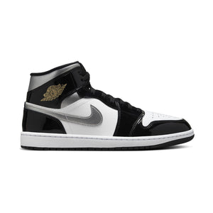 Air Jordan 1 Mid SE 'Patent Black White Metallic Silver' Men's Shoes