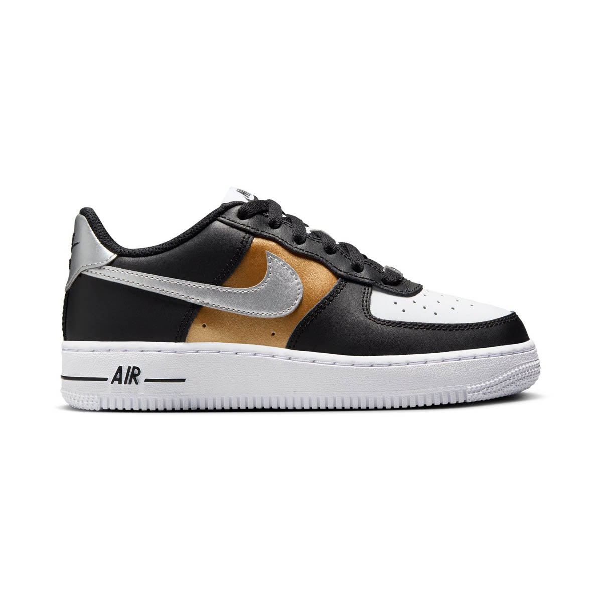 Kids Nike Air Force 1 Shoes Big 6.5 Black Metallic Silver White