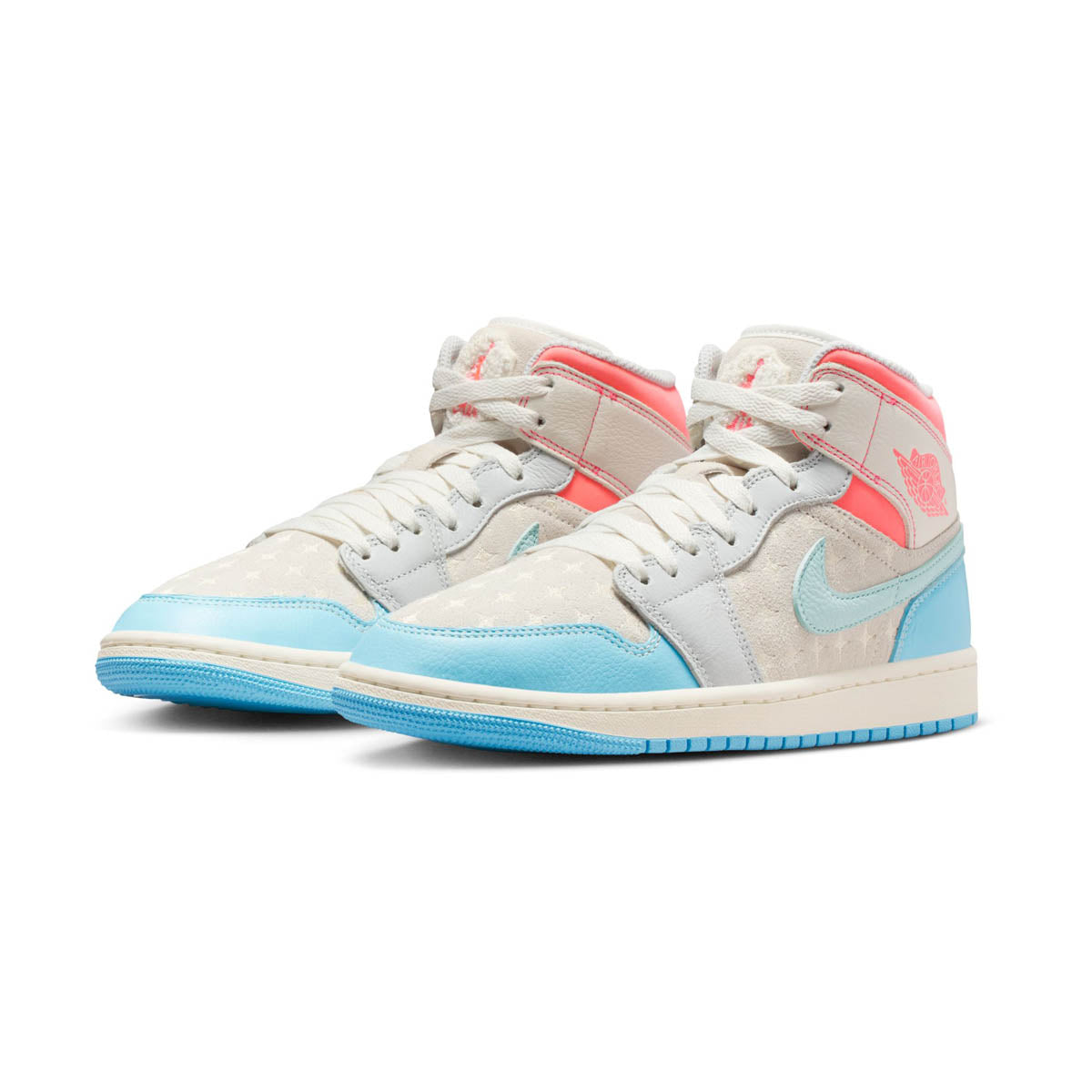 Air Jordan 1 Mid 'Sail Hot Lava Blue Chill' Women's Shoes - WOMENS CASUAL