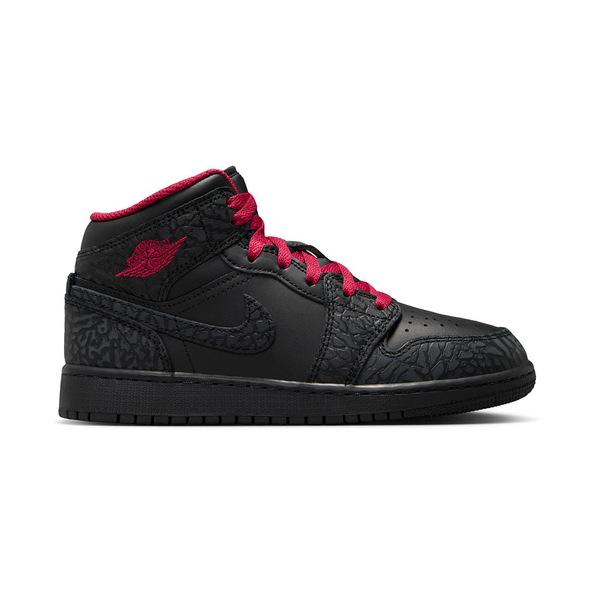 Air Jordan 1 Mid SE 'Black Tough Red' Big Kids' Shoes - 
