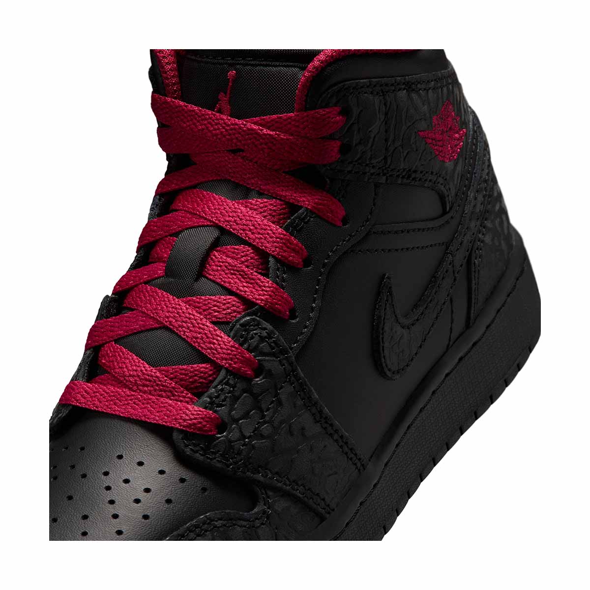 Air Jordan 1 Mid SE 'Black Tough Red' Big Kids' Shoes - 