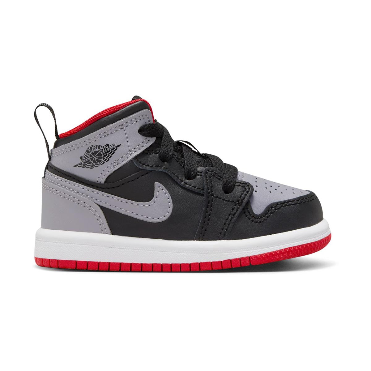 Jordan 1 Mid TD Black Cement Grey Fire Red White Shoes