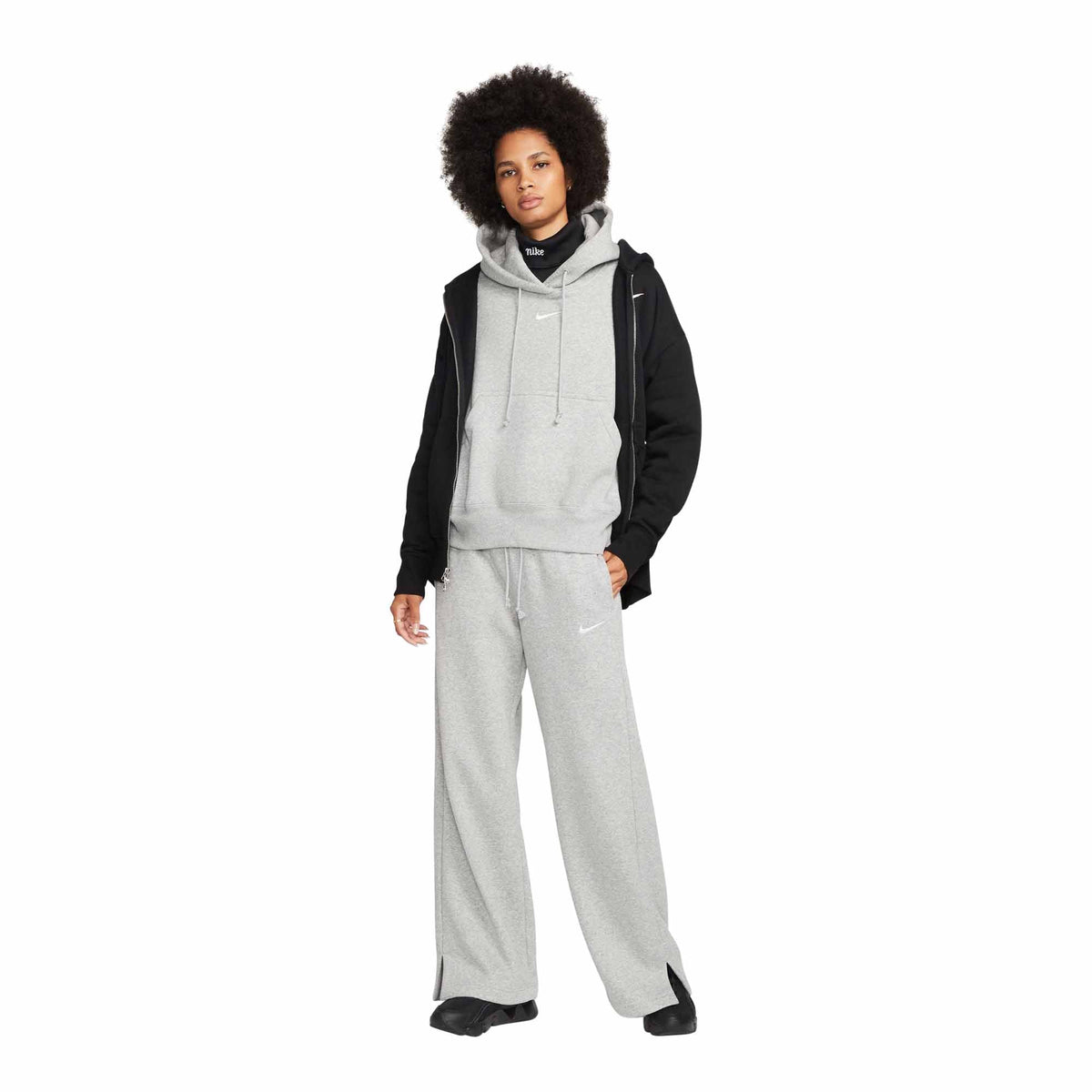 Nike Women's Phoenix Fleece High-Waisted Wide-Leg Sweatpants Black White -  urbanAthletics